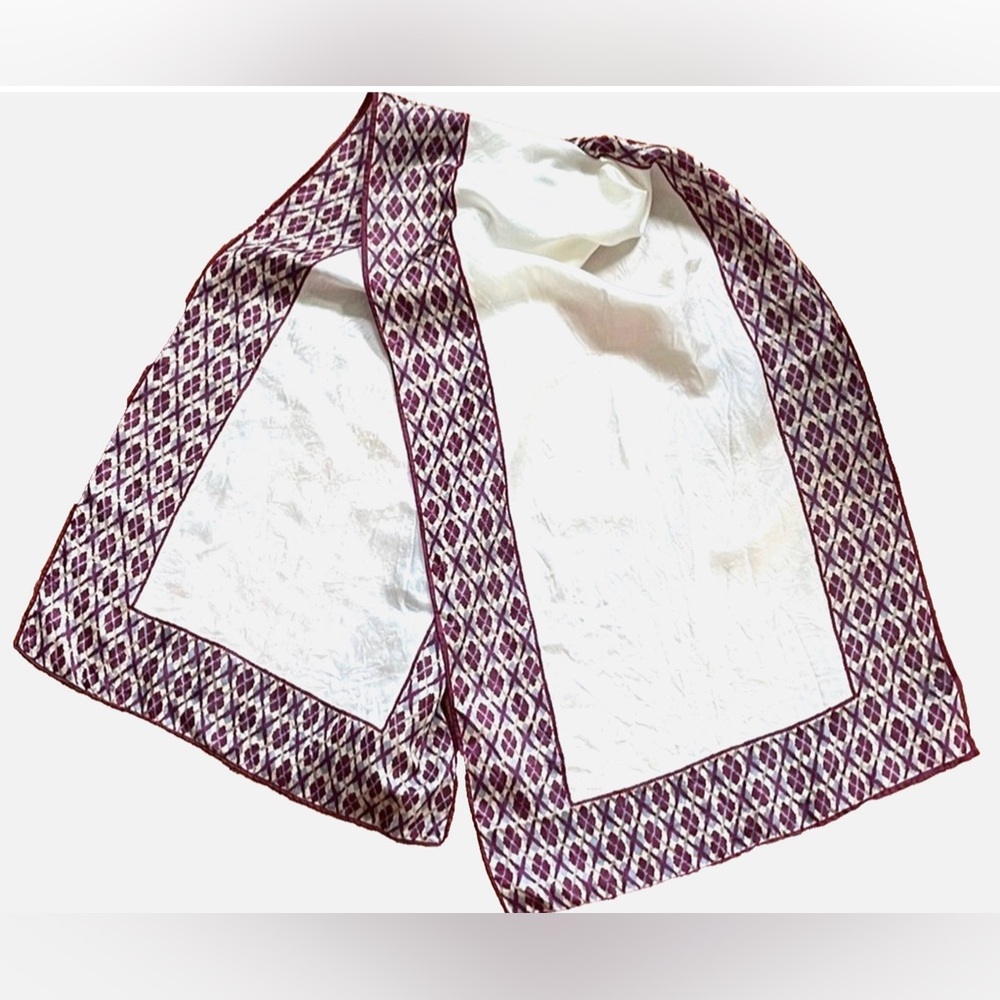 Vintage Glentex Silk Blend Scarf Purple Ivory Geometric Print Oblong